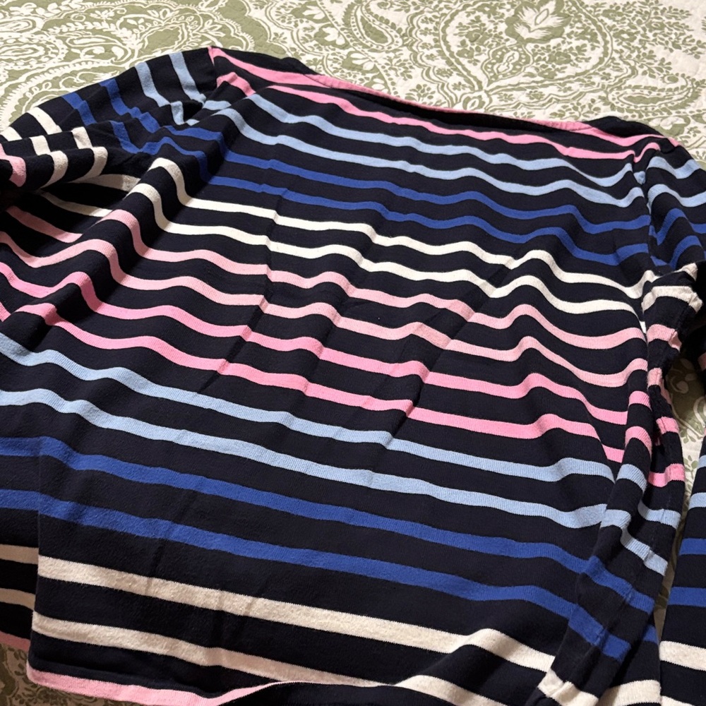 Talbots Navy Long Sleeve Stripe Top with Pink & Blue - Picture 5 of 5